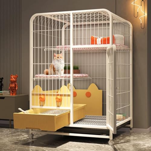 YLEPHNE Katzenkäfiggehege mit Katzentoilette, Metallkäfig für Kleintiere, Katzenhaus Im DIY-Design(White,78 * 55 * 108cm) von YLEPHNE