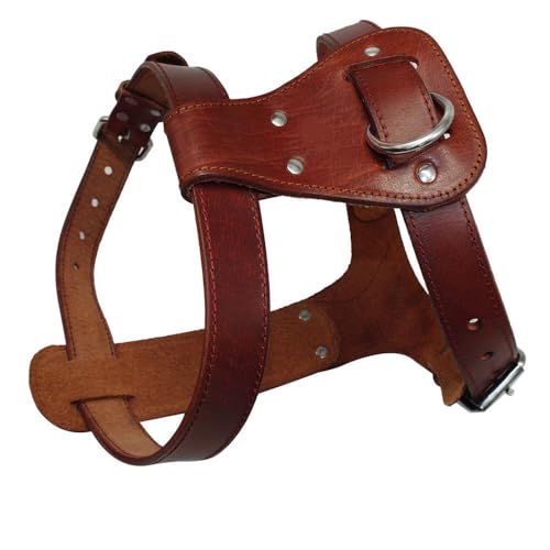 S,Echtes Leder Hundegeschirr Braun Lauftrainingsweste für Hunde mit verstellbaren Trägern S,Echtes Leder Hundegeschirr Braun Lauftrainingsweste für Hunde mit verstellbaren Trägern von YLONGHG