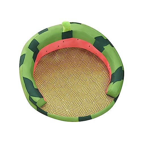 Rattan-Katzenbett, Atmungsaktives Rundes Katzenmatten-Nest, Katzenschlafhaus, Multifunktionales Haustierbett für Sommerhaus, Innenbereich, Katzen, Kleine Hunde, Zubehör(Wassermelone S) von YLSZHY