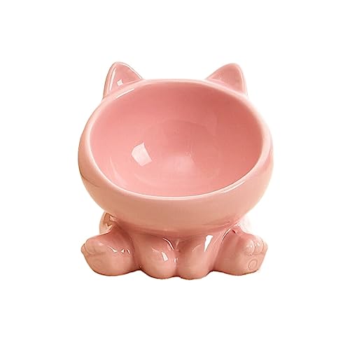 YLWX Keramik-katzennapf Erhöht, Geneigter Katzennapf, Katzenfutternapf, Nackenschutz, Futternapf Katze Erhöht Schräger Hundenapf, Futternapf Katze Erhöht (Size : Pink) von YLWX