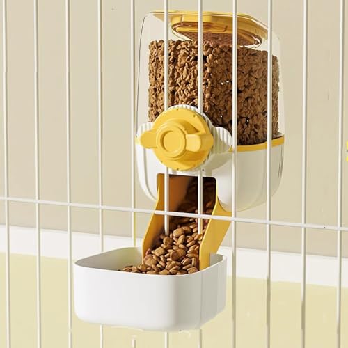 Pet Dog Cat Hanging Automatic Feeders Drinking Bowls, Auto Gravity Pet Feeder No Drip Water Set, Cage Pet Feeding Bowls Dispenser for Cats Dogs Puppy Rabbit (Yellow-White-Food) von YLYGJGL