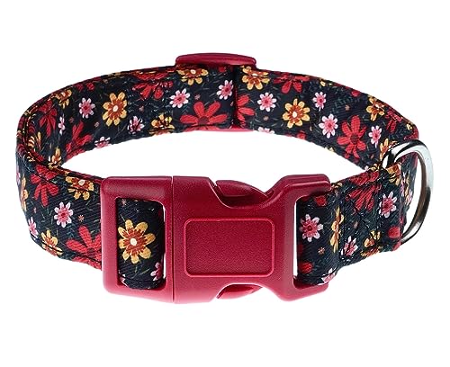 YLrank Hundehalsbänd Blumenblume Wassermelonenmuster Verstellbares, Weich & Komfort Hunde Halsbandfür kleine mittlere große Hunde Welpen Katzen(red Flower,M) von YLrank