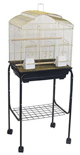 YML 3/8" Bar Spacing Shall Top Small Bird Cage with Black Stand, 18" x 14", Brass von YML
