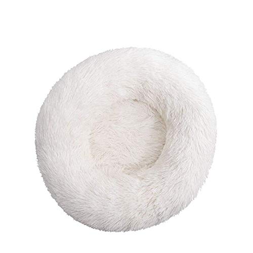 YMLOVE 1 x Haustierbett für Hunde und Katzen, rund, Prinzessinnen-Nest, warmes, weiches Plüsch, bequem für den Winter, Haustiermatte (60 cm, milchig weiß) von YMLOVE