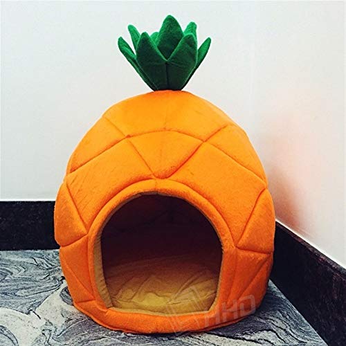 YMYGCC Hundebett Kreative Kennel Cat-Nest-Hunde Obst Banane Erdbeere Ananas Wassermelone Cotton Bed Warm Pet Products faltbares Hundehaus haustierbett (Color : Pineapple, Size : L) von YMYGCC