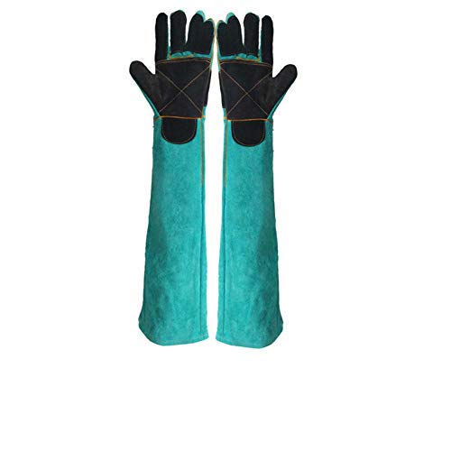 YMZ Bisssichere Handschuhe für Haustiere, mit zweilagigem Leder-Stützpolster für Hunde, Katzen, Reptilien, schnittfest, Anti-Dorn, 38 cm, Grün von YMZ