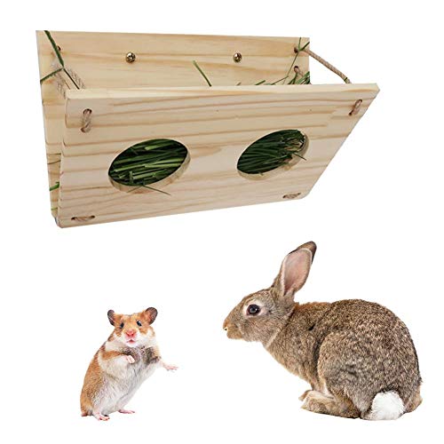 YMZ Kaninchen-Heu-Futterstation aus Holz, zusammenklappbar, für Meerschweinchen, Kaninchen, Kleintiere, Käfigzubehör von YMZ