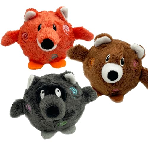 YMZHWR Hundeballspielzeug – super quietschendes, langlebiges Hundespielzeug für alle Rassen – Plüsch-Hundespielzeug mit Quietschspielzeug mit Tiermotiven (Fuchs + Braunbär + Waschbär) von YMZHWR