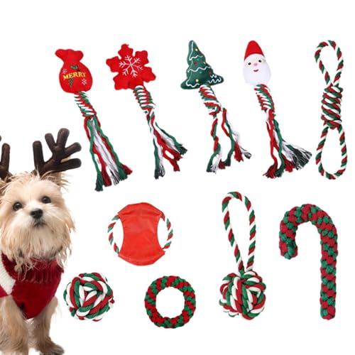 YNPQTDS Seilspielzeug für Welpen, Seilspielzeug für Hunde - Set mit 10 weihnachtlichen geflochtenen Seilspielzeugen - Weihnachtsmann-Zähne-Seilspielzeug-Set, Schneeflocken-Hunde-Kauspielzeug, YNPQTDS Seilspielzeug für Welpen, Seilspielzeug für Hunde - Set mit 10 weihnachtlichen geflochtenen Seilspielzeugen - Weihnachtsmann-Zähne-Seilspielzeug-Set, Schneeflocken-Hunde-Kauspielzeug, von YNPQTDS