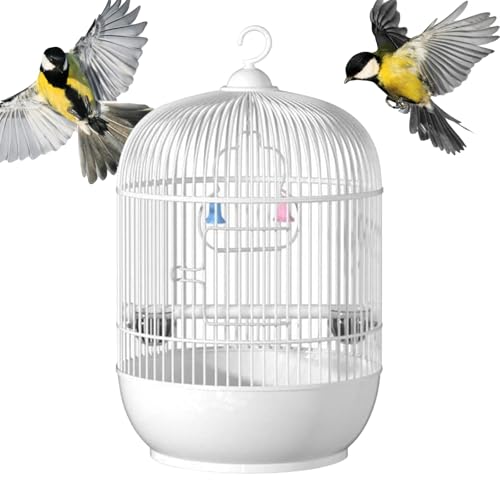 YNPQTDS Vogelkäfig, rund, 23 x 23 x 37 cm, tragbar, Netzstoff, Reisebügel, weiße Basis, für kleine , Kanarienvögel, Wellensittiche, von YNPQTDS