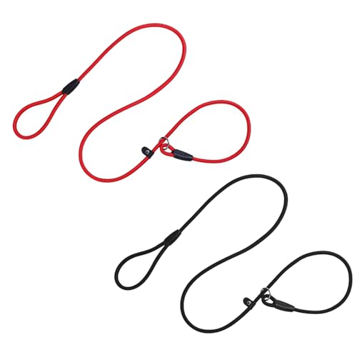 2 Stücke Retrieverleine mit Zugstopp, Trainingsleine für Hunde, 150cm Slip Lead, 2in1 Halsband Hund und Leine, für Kleine Mittlere Hunde (Schwarz und Rot) von YNR