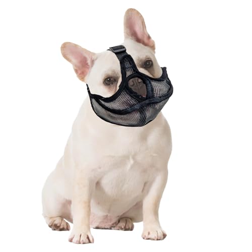 Französische Bulldogge Maulkorb Maulkorb für Hunde mit abgeflachter Hundemaulkorb mit Kurzer Schnauze Maske für Hunde mit Kurzer Schnauze Anti Beißen Kauen Bellen mit verstellbarem Mesh-Kopfgurt von YNR