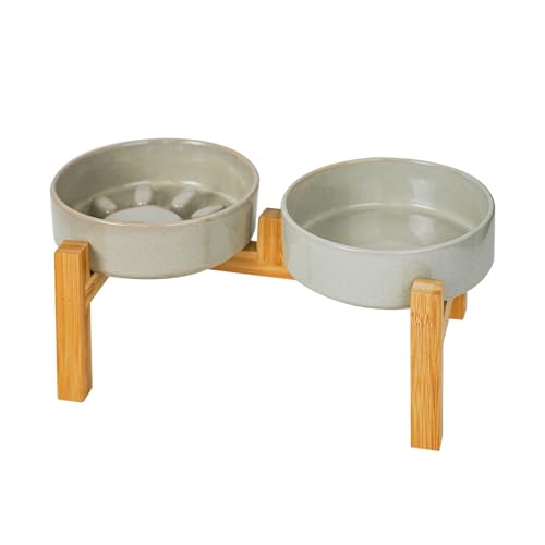 Erhöhter Futternapf aus Keramik für mittelgroße Rassen, erhöhte 6,9 cm Höhe, niedliche Pfote, langsames Füttern, Futternapf und Wassernapf mit Ständer für mittelgroße Rassen, Größe 16 cm D x 2 H von YOBRO