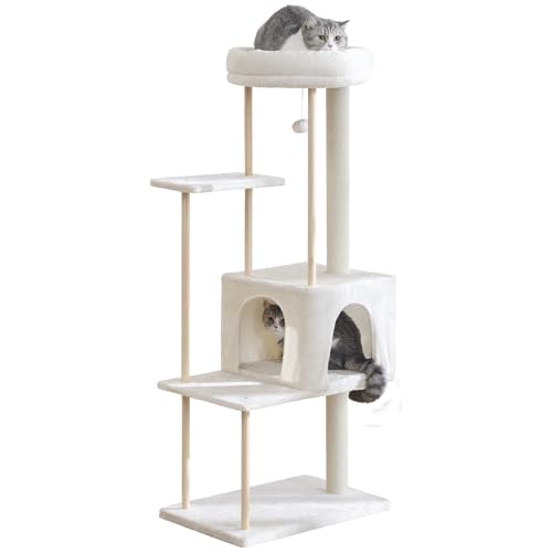 YOCAN 142 cm großer Katzenbaum für Indoor-Katzen, Katzenturm aus Holz mit Höhle und weichen Kissen, Sisalumwickelte Kratzstämme, mehrstufige Sitzstangen für große Katzen, Beige YOCAN 142 cm großer Katzenbaum für Indoor-Katzen, Katzenturm aus Holz mit Höhle und weichen Kissen, Sisalumwickelte Kratzstämme, mehrstufige Sitzstangen für große Katzen, Beige von YOCAN