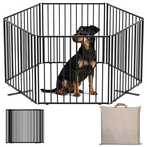 YOCAN Faltbares Metall-Hundegitter & Laufstall 50 cm hoch - Freistehender Outdoor-Haustierzaun mit Tragetasche, tragbares Welpengehege für Hof, Camping, Reisen, Veranda - 6 Paneele von YOCAN