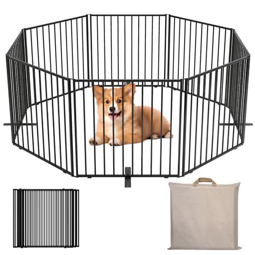 YOCAN Faltbares Metall-Hundegitter & Laufstall 50 cm hoch - Freistehender Outdoor-Haustierzaun mit Tragetasche, tragbares Welpengehege für Hof, Camping, Reisen, Veranda - 8 Paneele von YOCAN