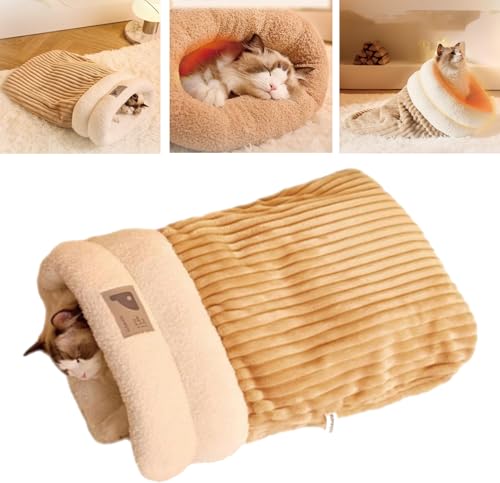 YODAOLI Cat Sleeping Bag, Cat Winter Sleeping Bag, Cat Sleeping Bag Bed, Cat Sleeping Bag for Indoor Cats, Sleeping Bag for Cats, 360°wrap Comfortable Pet Snuggle Sack for Kitten Puppy (L,Brown) von YODAOLI