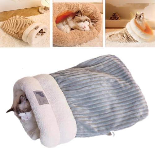 YODAOLI Cat Sleeping Bag, Cat Winter Sleeping Bag, Cat Sleeping Bag Bed, Cat Sleeping Bag for Indoor Cats, Sleeping Bag for Cats, 360°wrap Comfortable Pet Snuggle Sack for Kitten Puppy (L,Grey) von YODAOLI