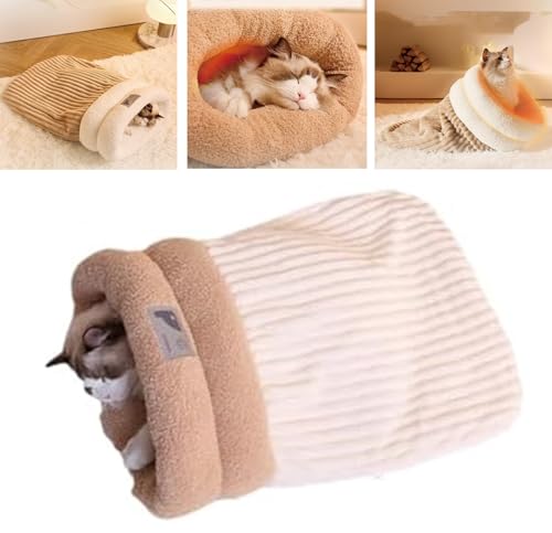 YODAOLI Cat Sleeping Bag, Cat Winter Sleeping Bag, Cat Sleeping Bag Bed, Cat Sleeping Bag for Indoor Cats, Sleeping Bag for Cats, 360°wrap Comfortable Pet Snuggle Sack for Kitten Puppy (L,Off White) von YODAOLI