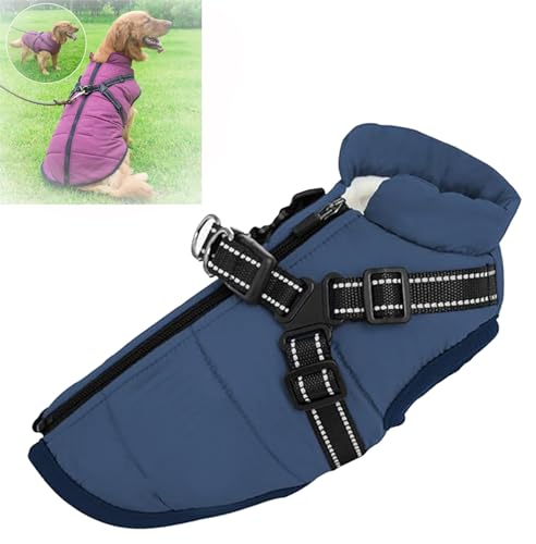 YODAOLI Waterproof Winter Dog Jacket with Built-in Harness, Winter Warm Dog Coat with Detachable Harness, Dog Jacket with Harness, Waterproof Windproof Dog Winter Warm Coats (3X-Large,Navy Blue) von YODAOLI