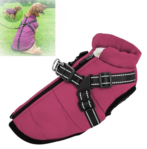 YODAOLI Waterproof Winter Dog Jacket with Built-in Harness, Winter Warm Dog Coat with Detachable Harness, Dog Jacket with Harness, Waterproof Windproof Dog Winter Warm Coats (X-Large,Purple) von YODAOLI