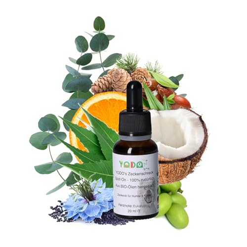 YODO’s Zeckenschreck, 100% natürlicher Zeckenschutz, Zeckenöl für Hunde und Katzen zur Zeckenabwehr aus 7 hochwertigen Bio-Ölen hergestellt, 20ml Eukalyptus von YODO