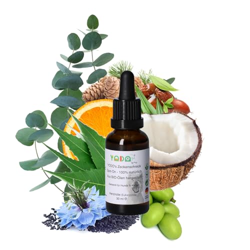 YODO’s Zeckenschreck, 100% natürlicher Zeckenschutz, Zeckenöl für Hunde und Katzen zur Zeckenabwehr aus 7 hochwertigen Bio-Ölen hergestellt, 30ml Eukalyptus von YODO