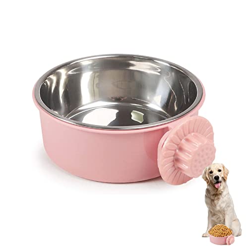 Haustierkäfig-Näpfe aus Edelstahl, zum Aufhängen, abnehmbare Futternäpfe für Hunde, Katzen, kleine Tiere (rosa) von YODOOLTLY