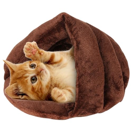 Dreieckiges Katzennest, Baumwolle, Plüsch, einfarbig, verdickt, warm, für Kätzchen, Schlafbett, Hundehöhle von YOFAPA