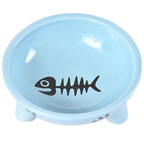 Einfacher erhöhter Keramik-Katzennapf: erhöhter, runder tragbarer Welpenfutternapf mit Fischgräten-Design für Kätzchen, Hunde, Tiere von YOFAPA