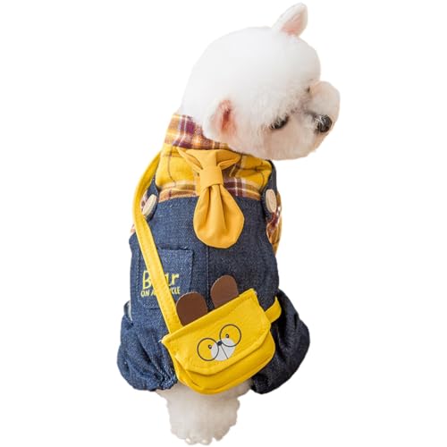 Haustier-Outfit mit kariertem Denim, Tasche inklusive Katzen-Winter-Overall, atmungsaktive Welpenbekleidung von YOFAPA