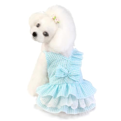 Hundekleid mit Spitzenakzentuierung, weich, atmungsaktiv, modisches Sommer-Haustier-Outfit mit Schleife für Welpenprinzessin, Rosa, Größe 80 von YOFAPA