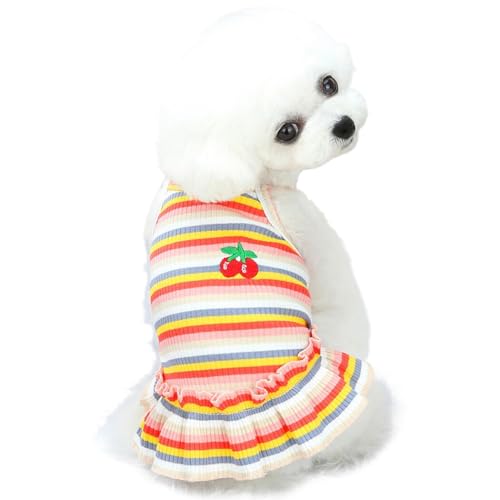 Hundekleid mit Stickerei verziert, mehrfarbig, gestreift: modisches Sommer-Hunde-Party-Outfit mit weichem, atmungsaktivem Stoff von YOFAPA