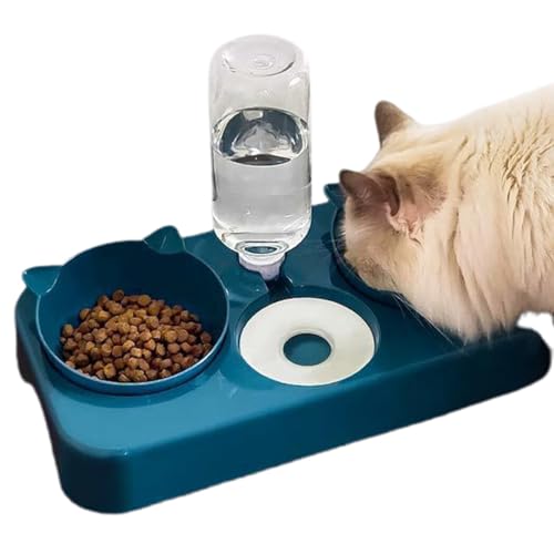 Kippbarer Dreifach-Futternapf für Katzen mit automatischem Wasserspender, rutschfest, wiederverwendbar, Kätzchenzubehör für Welpen von YOFAPA