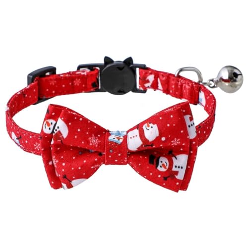 Modisches Schneemann-Halsband mit Fliege und Glöckchen für Katzen, verstellbar und abnehmbar, Weihnachtskatzen-Cosplay-Outfit von YOFAPA