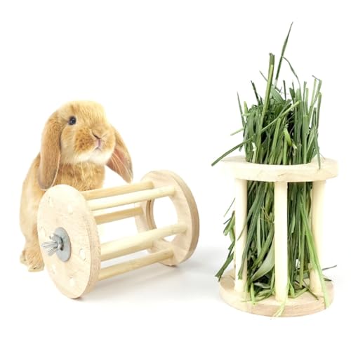 Natürliches glattes Holz Heuraufe für Kaninchen, Hay Feeder Krippe für Leckerlis und Snack Kitten Supply, Hamster Futterspender von YOFAPA