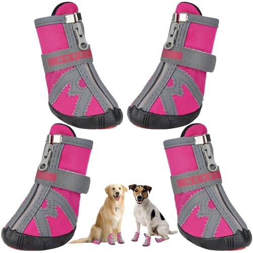 Verstellbare, atmungsaktive Hunde-Schuhe, weich, Pfote, rutschfest, wasserdicht, 4 Stück von YOFAPA