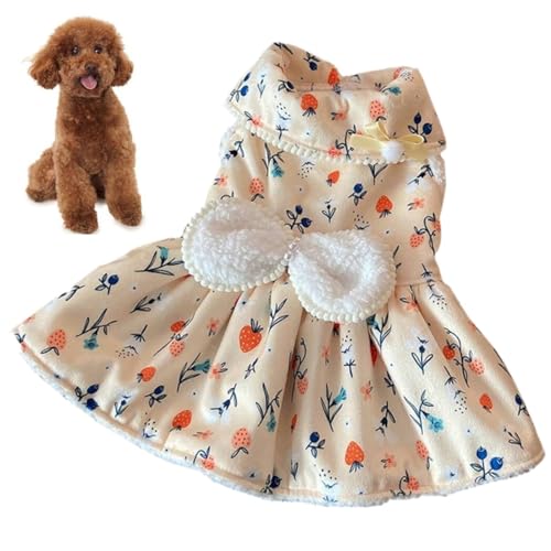 Warmes Winter-Hundekleid mit Schleife: mehrfarbiges, elegantes Tierkostüm für Welpen und Katzen, Partykleidung mit Blumendetails von YOFAPA