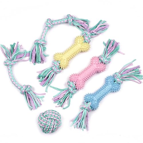 YOFAPA Handgefertigtes Seilspielzeug für Haustiere, interaktives Hundeball-Set, aus Baumwolle und Kunststoff, bissfest, Weihnachtsdekoration, 6 Stück von YOFAPA