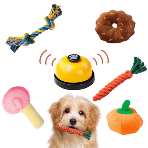 YOFAPA Hundespielzeug, interaktiv, gefüllt, quietschend, Plüsch, Kürbis, niedlich, mit Glocke, 5 Stück von YOFAPA