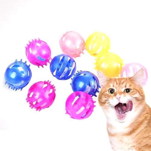 YOFAPA Katze Bell Ball Kunststoff: 10PCS Interaktive Nette Lustige Tragbare Haustier Zähne Reinigung Spielzeug Katze Jingle Bell von YOFAPA