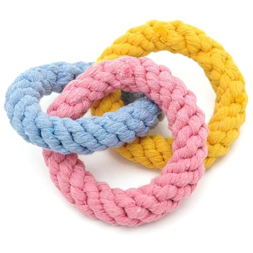 YOFAPA Kauspielzeug für Welpen, dekorativer Ring: bissfest, bunt, interaktives, rundes Haustier-Seilspielzeug, Baumwolle, Hundebeißkreis von YOFAPA