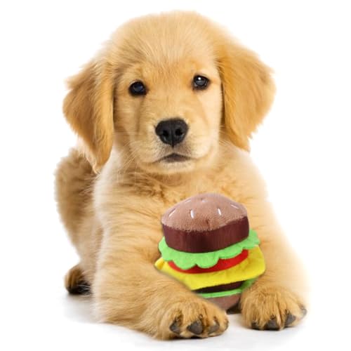 YOFAPA Niedliches Hamburger-Kauspielzeug für Hunde, interaktives Haustier-Plüsch-Quietschspielzeug für Welpen, Zahnen, weiches Spielzeug für Zuhause, Outdoor-Spielen von YOFAPA