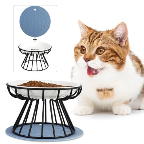 YOFAPA Silikon & Keramik 3-teiliges Katzenfutterset mit Ständer, rutschfestes Haustier-Tischset und Schüssel für Kätzchen von YOFAPA