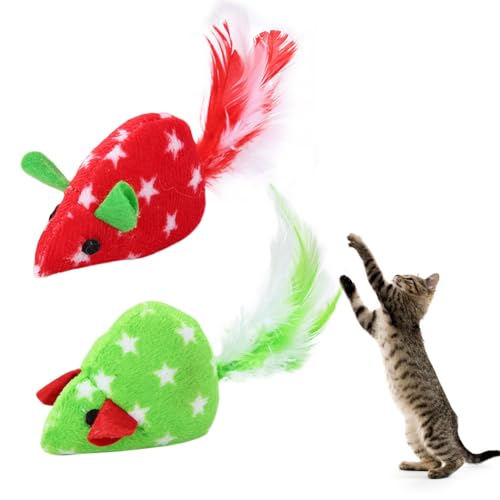 YOFAPA Weiches Plüsch-Katzenminze-Mäuse-Katzenspielzeug, interaktives Weihnachts-Katzenjagd-Spielzeug, lustig und sicher für Kätzchenspiele, 2 Stück von YOFAPA