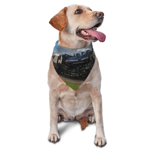 Retro Steam TrainDog Bandanas Katze Welpen Schals Waschbar Haustier Taschentuch von YOFIEN