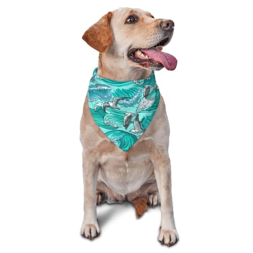 Wellen-Skizze, Möwe, Vögel, Hunde-Bandanas, Katzen- und Welpenschals, waschbares Haustier-Taschentuch von YOFIEN