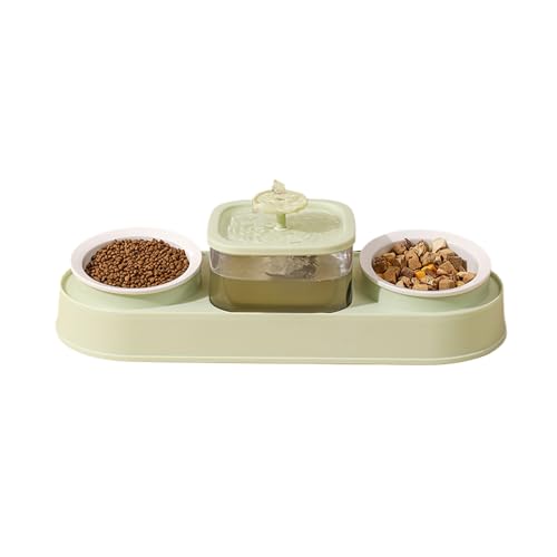 YOGOTEU Futternapf, Futternapf für Katzen, erhöhter Futternapf für kleine Hunde und Katzen, große Kapazität, rutschfester Wasserspender, Bewässerungszubehör, 26 x 13 cm, Grün von YOGOTEU