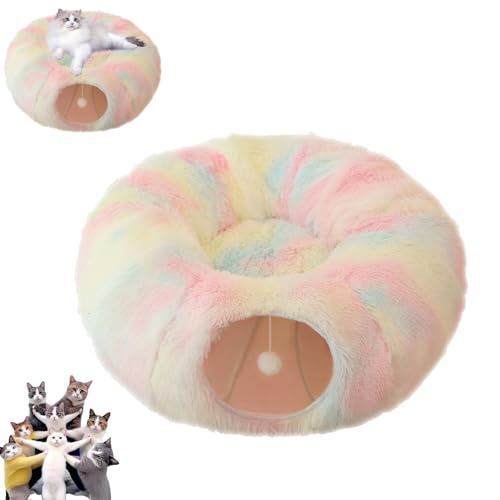 YOHFRFGX Furry Donut Cat Toy, Furry Cat Donut, Furry Cat Donut, Cat Tunnel Bed with Furry Soft Mat, Cat Donut Tunnels, Peekaboo Tube Cat Cave Toys, Cat Tunnels for Indoor Cats (Multicolor) von YOHFRFGX