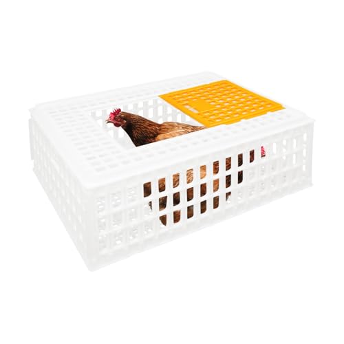 2 Stück Geflügel Tragetasche, Huhn-Transportkäfig mit Schiebetür und Transportgriffen, Korb Box für Geflügel, Huhn, Vogel, Ente, Gans, 200kg Tragfähigkeit, 77 * 55 * 27 cm (Weiß) von YOICUATGNA